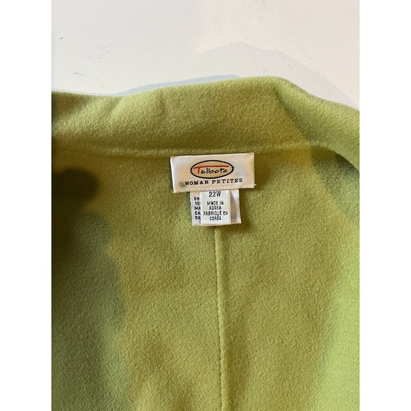 Talbots Woman Petites 22W Lime Green 100% Wool Open Front Cardigan Blazer Pocket - Picture 11 of 13